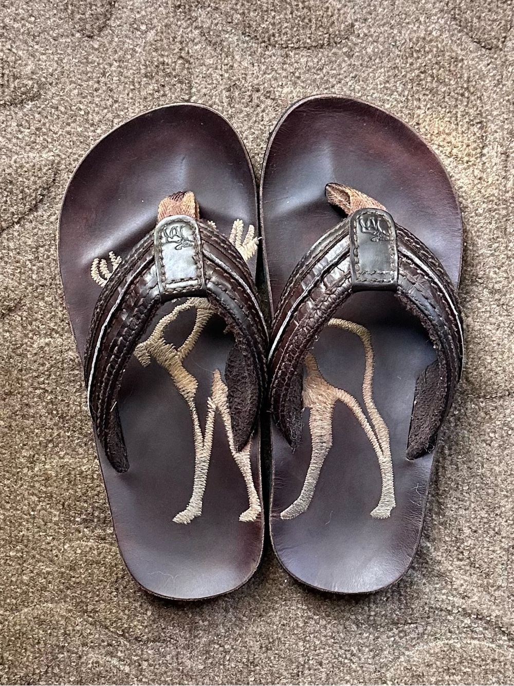 Abercrombie & Fitch Mens Leather Flip Flops Embroidered Moose 2005 - Size 9